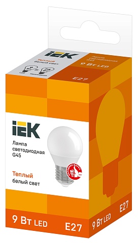 IEK Лампа светодиодная ECO G45 шар 9Вт 230В 3000К E27
