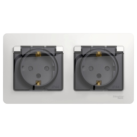 Systeme Electric Glossa Бел Розетка 2-ая с/з, со шторками, в сборе, IP44