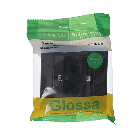 Systeme Electric Glossa Антрацит Розетка с/з со шторками с крышкой, 16А, IP44 (в сборе)