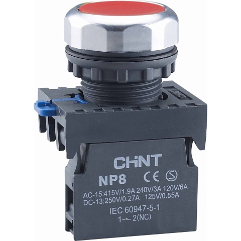 CHINT Кнопка упр. NP8-03BN/4 без подсветки, самовозв., красный, 3НЗ, IP65 (R)