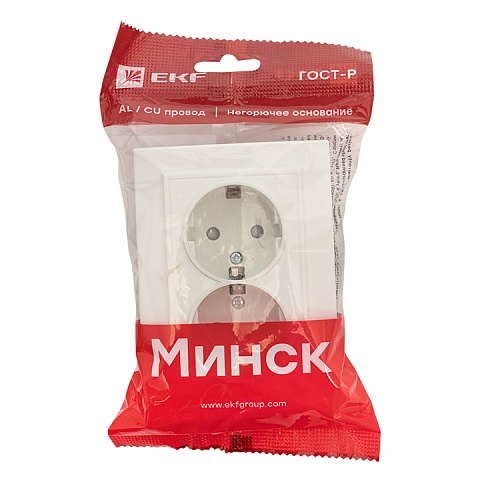 EKF Basic Минск Белый Розетка 2-ая, с/з,со шторками, 16А, СП