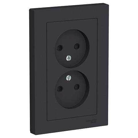 Systeme Electric AtlasDesign Карбон Розетка б/з двойная, со шторками,16А, в сборе