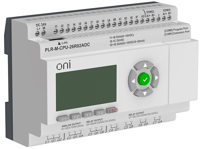 IEK ONI Логическое реле  PLR-M. CPU DI16/DO08(R)/AO02 24В DC