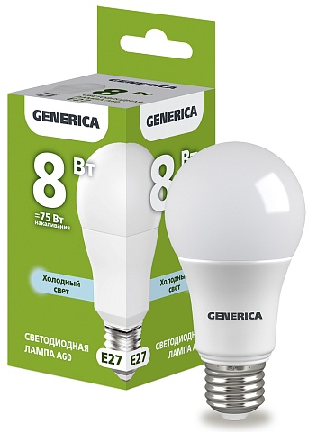 IEK GENERICA Лампа LED A60 груша 8Вт 230В 6500К E27