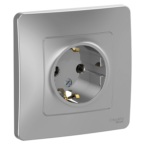 Systeme Electric Blanca внутр Алюминий Розетка с/з без шторок, 16А, 250В