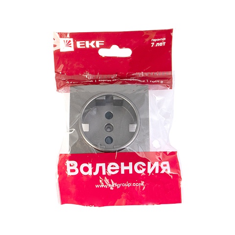 EKF PROxima Валенсия лицевая панель розетки 1-местной с/з 16А графит с защ. штор.
