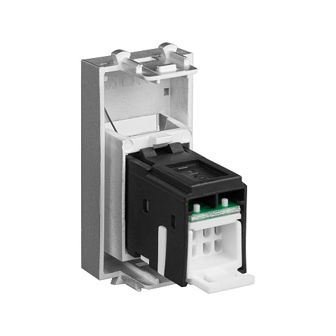 DKC Компьютерная розетка RJ-45 модульная, кат.6, "Avanti", "Закаленная сталь", 1 модуль