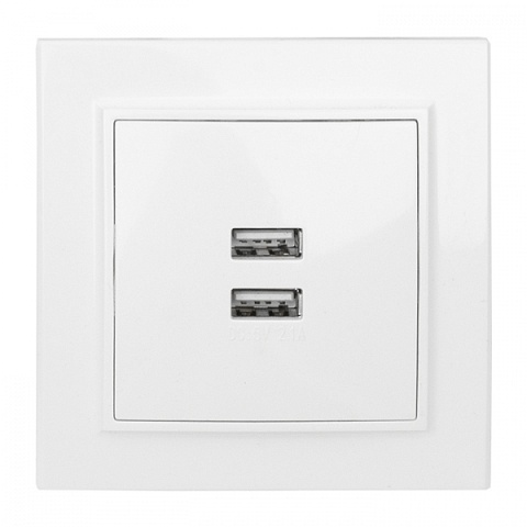 EKF Basic Минск Белый Розетка USB 2-ая, 2,1А, СП
