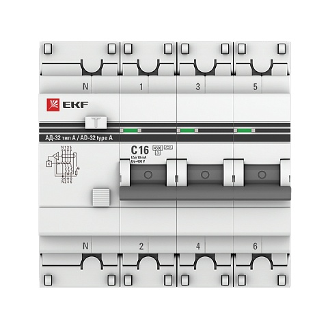 EKF PROxima АД-32 Диф. Автомат (C)  3P+N 16А/10мА тип А 4,5кА
