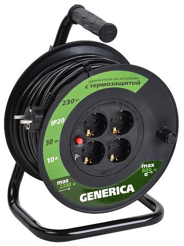 IEK GENERICA Катушка УК30 с т/з 4 места 2P+PE/30м 3х1,0мм2