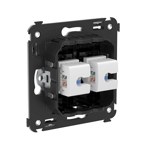 DKC Компьютерная розетка RJ-45 без шторки в стену, кат.5е двойная, "Avanti", "Черный квадрат"
