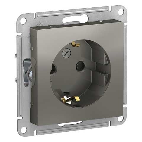 Systeme Electric AtlasDesign Сталь Розетка с/з со шторками, 16А, механизм