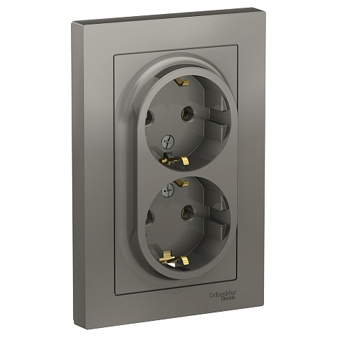 Systeme Electric AtlasDesign Сталь Розетка с/з двойная, 16А, в сборе