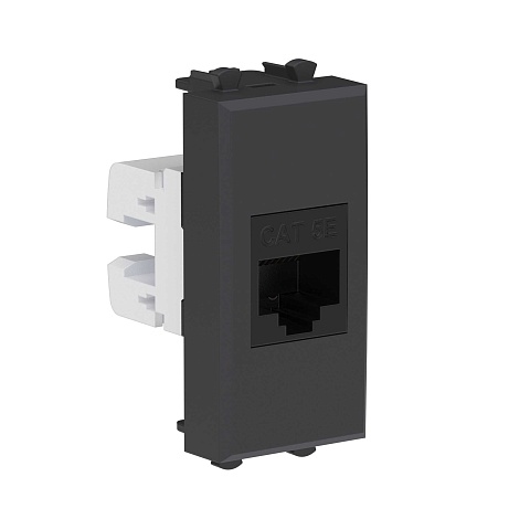 DKC Компьютерная розетка RJ-45 без шторки модульная, кат.5е, "Avanti", "Черный матовый", 1 модуль