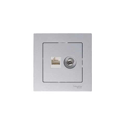 Systeme Electric AtlasDesign Алюминий Розетка двойная комп+ТВ, RJ45+TV, кат.5E, механизм