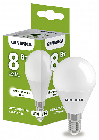IEK GENERICA Лампа LED G45 шар 8Вт 230В 4000К E14