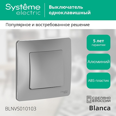 Systeme Electric Blanca внутр Алюминий Выключатель 1-клавишный, 10А, 250B