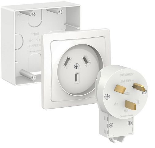 Systeme Electric Blanca наруж Бел Комплект силовой 32 А, 250 В: розетка, вилка, подъемная коробка