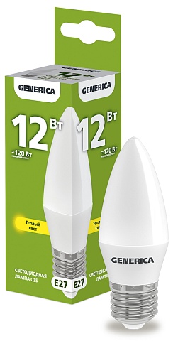 IEK GENERICA Лампа LED C35 свеча 12Вт 230В 3000К E27
