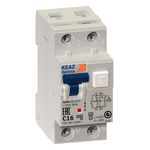 КЭАЗ АВДТ с защитой от сверхтоков OptiDin D63-21C25-A-УХЛ4 (2P, C25, 10mA)