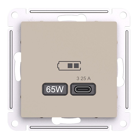 Systeme Electric AtlasDesign Песочный Розетка USB тип-C 65Вт высокоскор.заряд. QC,PD, механизм