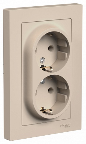 Systeme Electric AtlasDesign Песочный Розетка двойная с/з, 16А, в сборе
