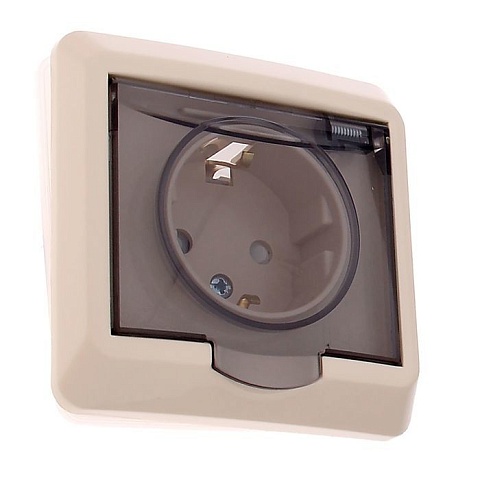 Systeme Electric Этюд Крем Розетка 1-ая с/з с защитными шторками с крышкой IP44