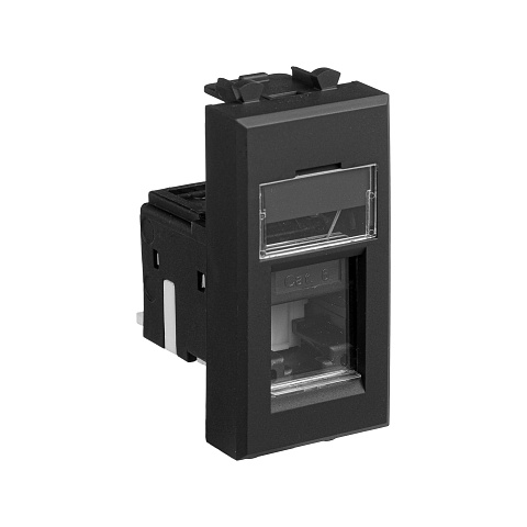 DKC Компьютерная розетка RJ-45 модульная, кат.6, "Avanti", "Черный матовый", 1 модуль