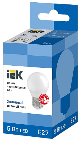 IEK Лампа светодиодная ECO G45 шар 5Вт 230В 6500К E27