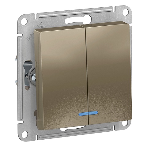 Systeme Electric AtlasDesign Шампань Выключатель 2-клавишный с подсветкой, сх.5а, 10АХ, механизм