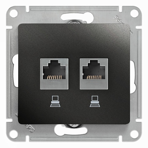 Systeme Electric Glossa Антрацит Розетка 2-ая компьютерная RJ45+RJ45, кат.5E