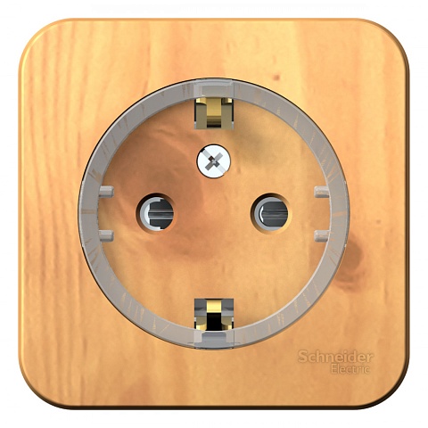 Systeme Electric Blanca наруж Ясень Розетка с/з со шторками, (тонкая), 16А, 250В