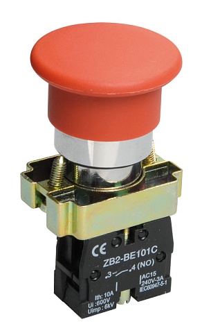 IEK LAY5 Кнопка управления LAY5-BC41Грибок без подсветки красная 1з