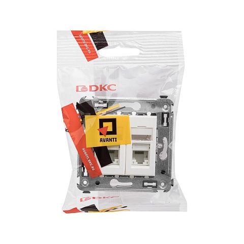 DKC Компьютерная розетка RJ-45 в стену, кат.5e двойная, "Avanti", "Белое облако"