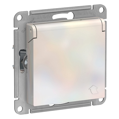 Systeme Electric AtlasDesign Жемчуг Розетка с/з со шторками с крышкой, 16А, IP20, механизм