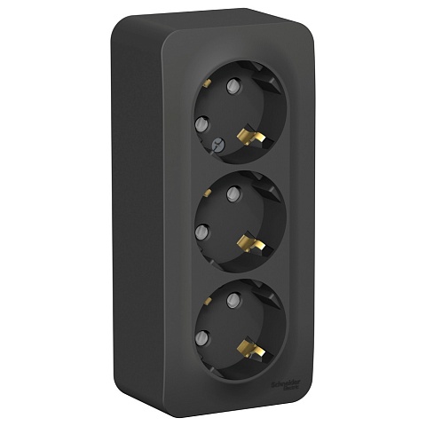 Systeme Electric Blanca наруж Антрацит Розетка 3-ая с/з со шторками 16А, 250В, изолир. пластина