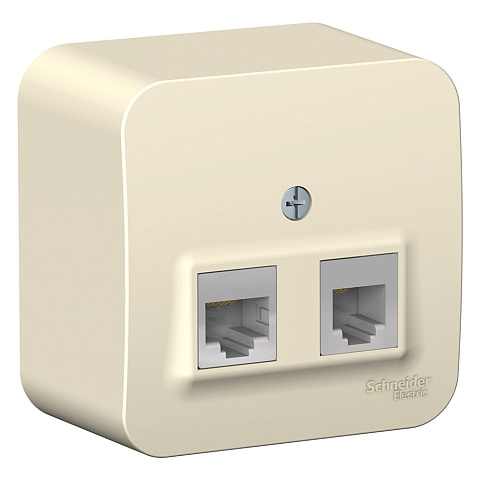 Systeme Electric Blanca наруж Молочная Розетка 2-ая ТЛФ/комп, RJ45+RJ11, кат.5E, изолир. пластина