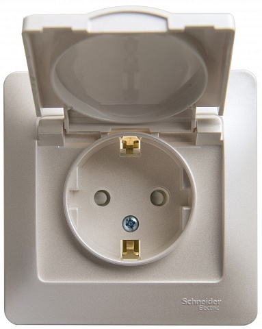 Systeme Electric Glossa Перламутр Розетка с/з со шторками с крышкой, 16А, IP20 (в сборе)