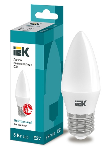 IEK Лампа светодиодная ECO C35 свеча 5Вт 230В 4000К E27