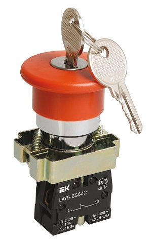 IEK LAY5 Кнопка LAY5-BS142 Грибокс ключом красная d22мм 240В 1р