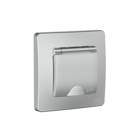 Systeme Electric Blanca внутр Алюминий Розетка с/з IP44 со шторками, с крышкой, 16А, 250В