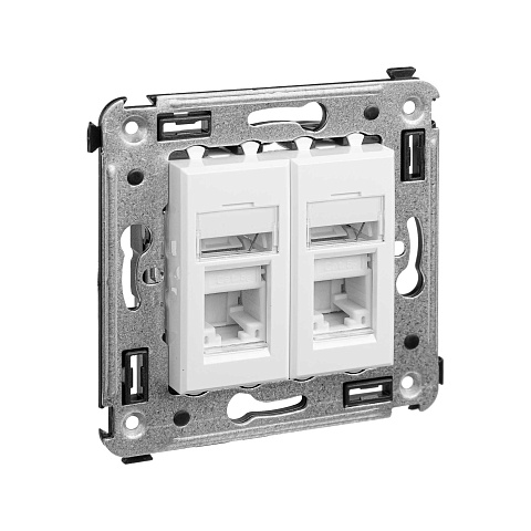 DKC Компьютерная розетка RJ-45 в стену, кат.5e двойная, "Avanti", "Белое облако"