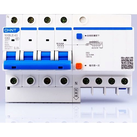 CHINT Диф. автомат NXBLE-63 4P C40 30mA тип AC  6kA