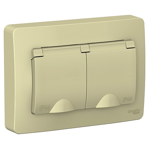 Systeme Electric Blanca внутр Беж Розетка 2-ая с/з IP44 со шторками, с крышками, 16А, 250В
