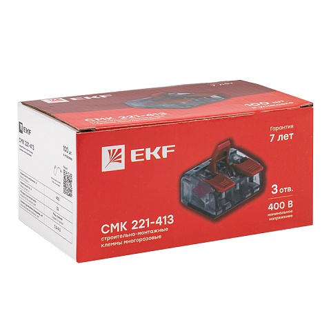 EKF PROxima Клемма СМК 221-413 3 отверстия 0.2-4.0 мм2 (100шт.)