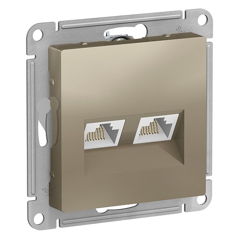 Systeme Electric AtlasDesign Шампань Розетка двойная компьютерная RJ45+RJ45, кат.5E, механизм