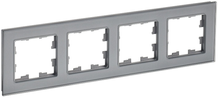 IEK BRITE DECOR Серый глянец стекло Рамка 4-м РУ-4-2-БрСе