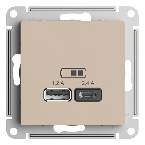 Systeme Electric AtlasDesign Песочный Розетка USB A+С, 5В/2,4А, 2х5В/1,2А, механизм