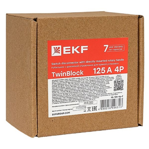 EKF Рубильник 125A 4P c рукояткой управления для прямой установки TwinBlock