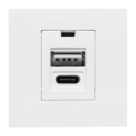 EKF Розетка USB A+C, 2.1А, 2 гнезда, без индикатора, белая